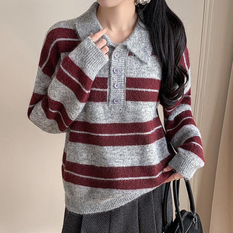 Lazy POLO Collar Loose Retro Knit Sweater