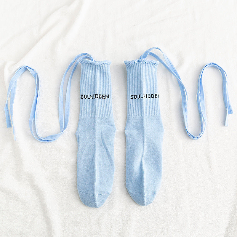 Cross Tie Socks Female Ins Eye-catching Tide Socks Calf Socks Medium Tube Socks