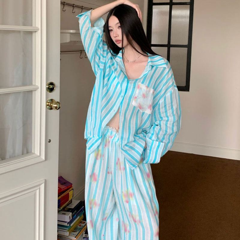 Loose-fitting Long-sleeve Sun-protective Shirt Relaxed Wide-leg Trousers
