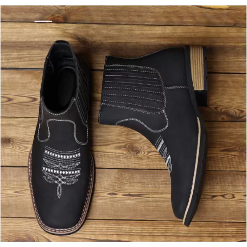 Embroidered Ankle High Mens Martin Boots