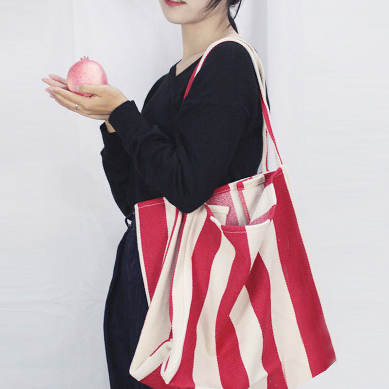 Retro Canvas Large Capacity Women's Fashion Stripe Shoulder Bag
