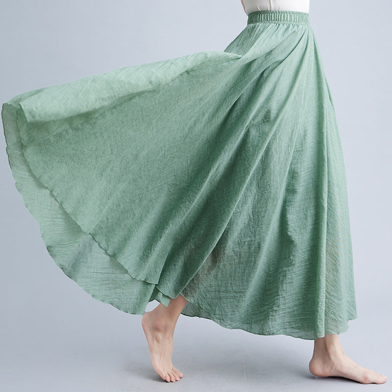 Women's Artistic Cotton And Linen Big Hem Skirt