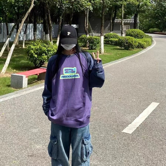 Female American Hiphop Color Contrast Patchwork Sweater Top