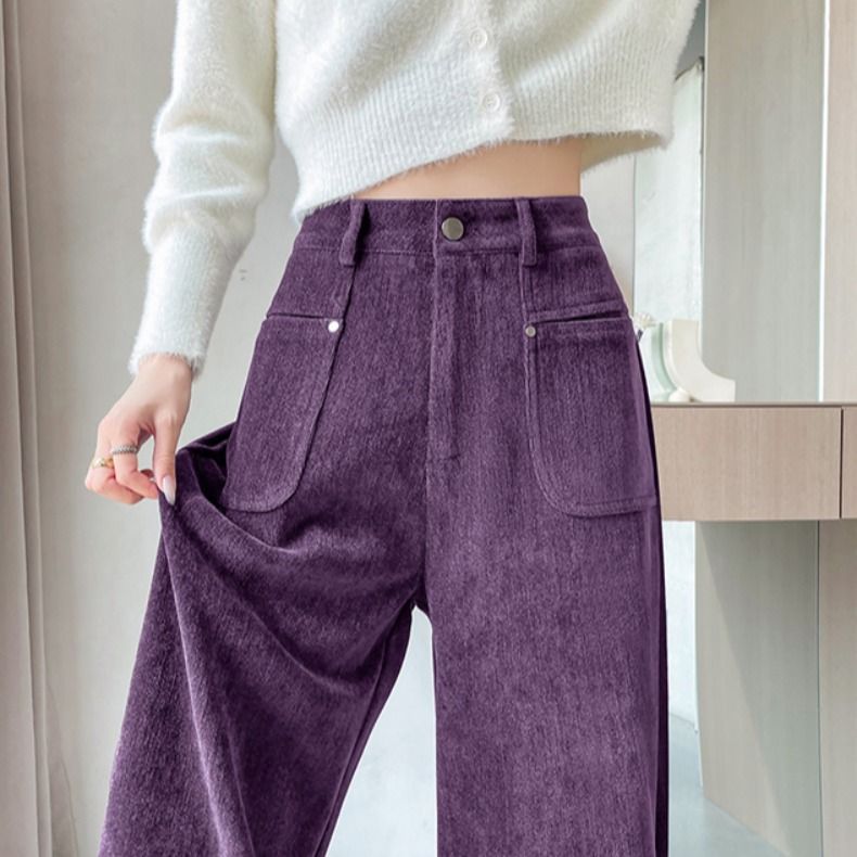 Chenille Woolen Wide-leg Pants Women's Thickened Straight Suit Pants Corduroy