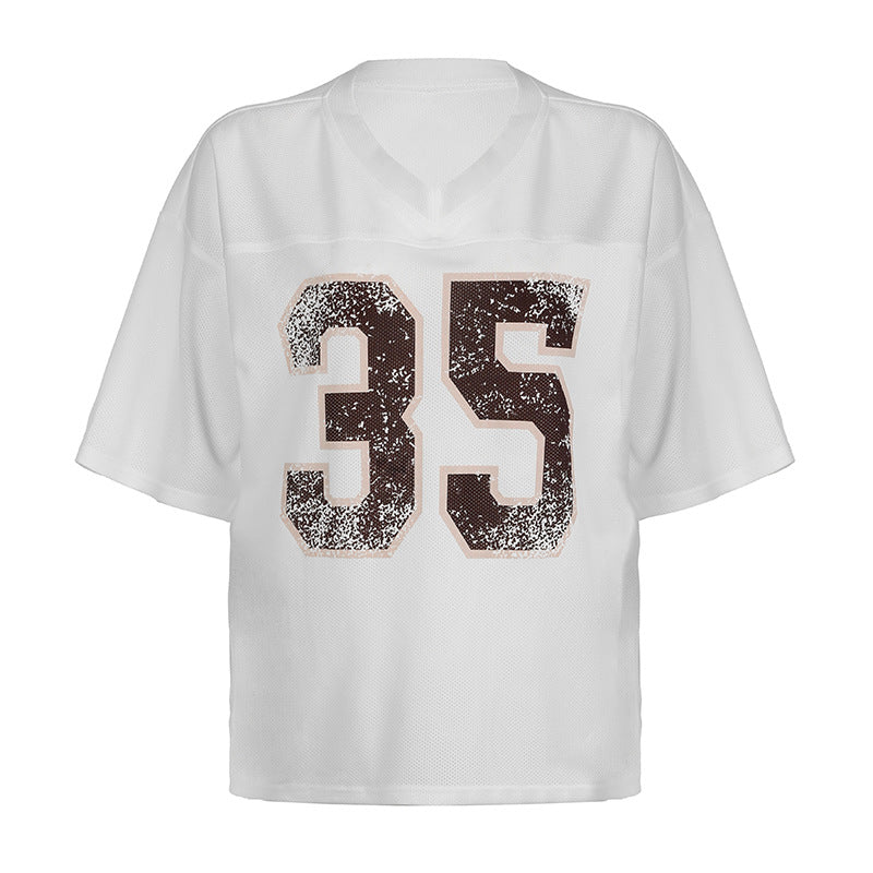 American Street Sports Style Digital Printing Loose V-neck T-shirt