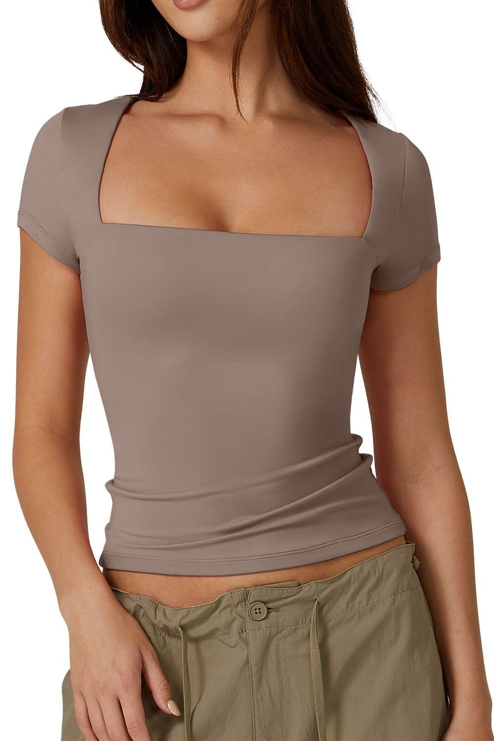 Summer Short-sleeved Square Collar Low-cut Women's T-shirt Top