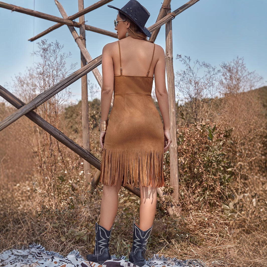 Figure-hugging Dress With Strappy Design And Fringed Details