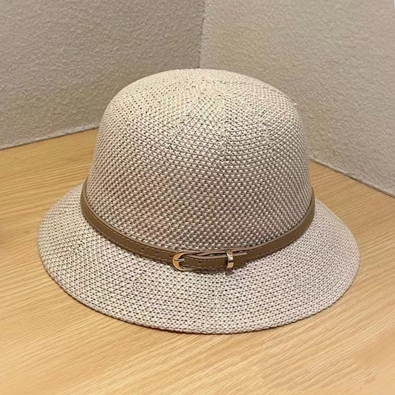 Western Style Leather Buckle Bucket Hat Foldable