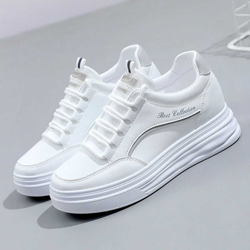 Women's Sports White Shoes Thick Sole Height Increasing Shoes