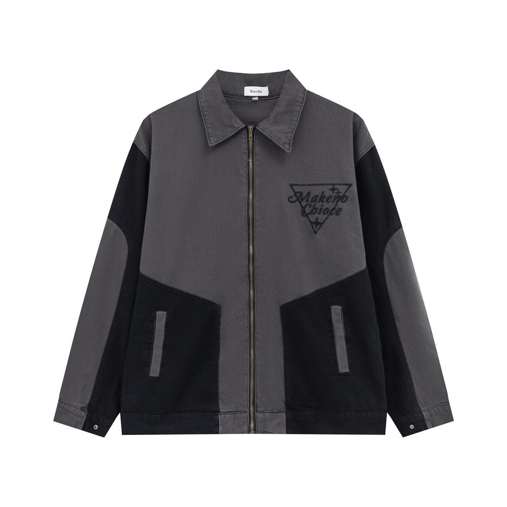 Men's Patchwork Contrast Color Lapels Denim Jacket