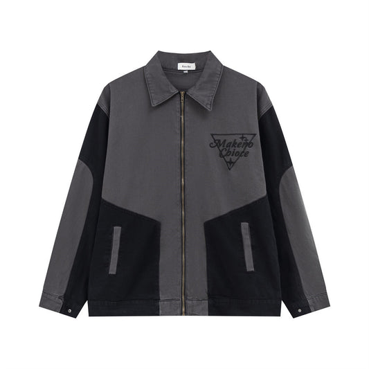 Men's Patchwork Contrast Color Lapels Denim Jacket