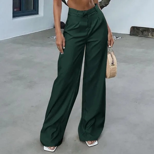 Color Pocket High Waist Trousers