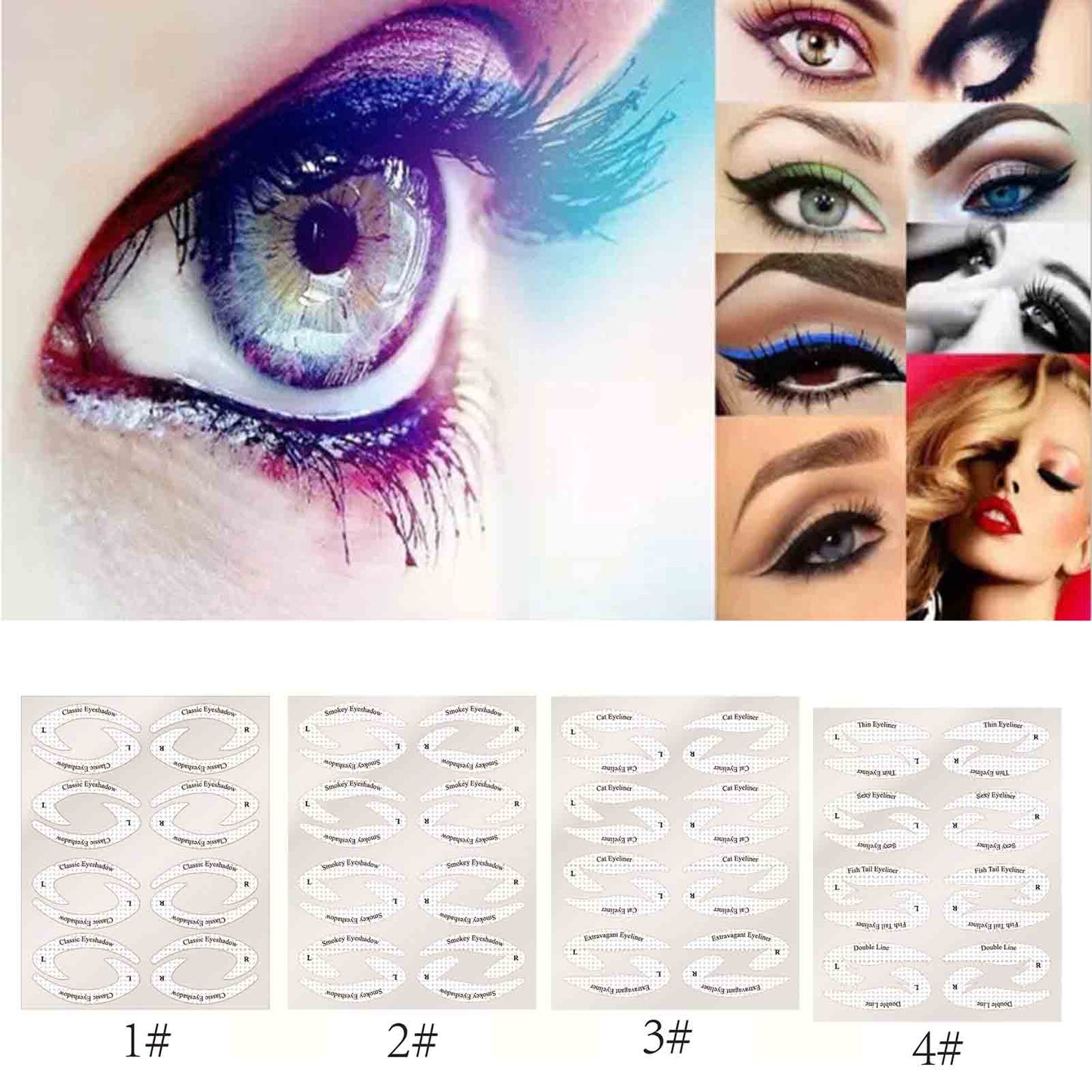Eyeliner Makeup Template Stickers 4 Cards Pack