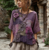 Vintage Bohemian Floral Patchwork Linen T-shirt