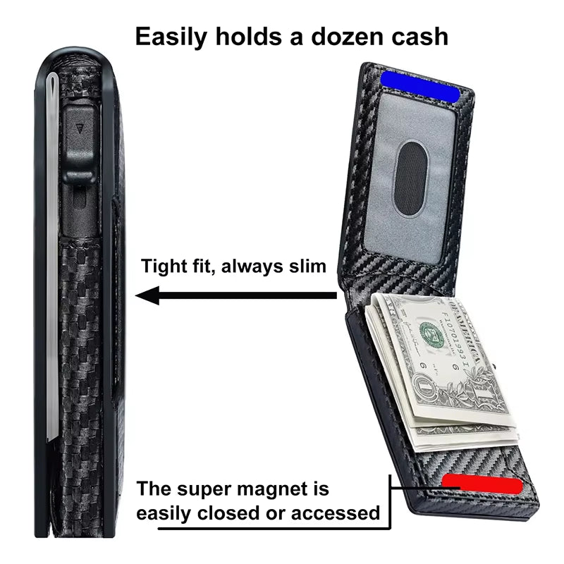 Minimalist Smart Wallet RFID Blocking Pop up Wallet Credit Card Holder Bifold Carbon Fiber Wallet