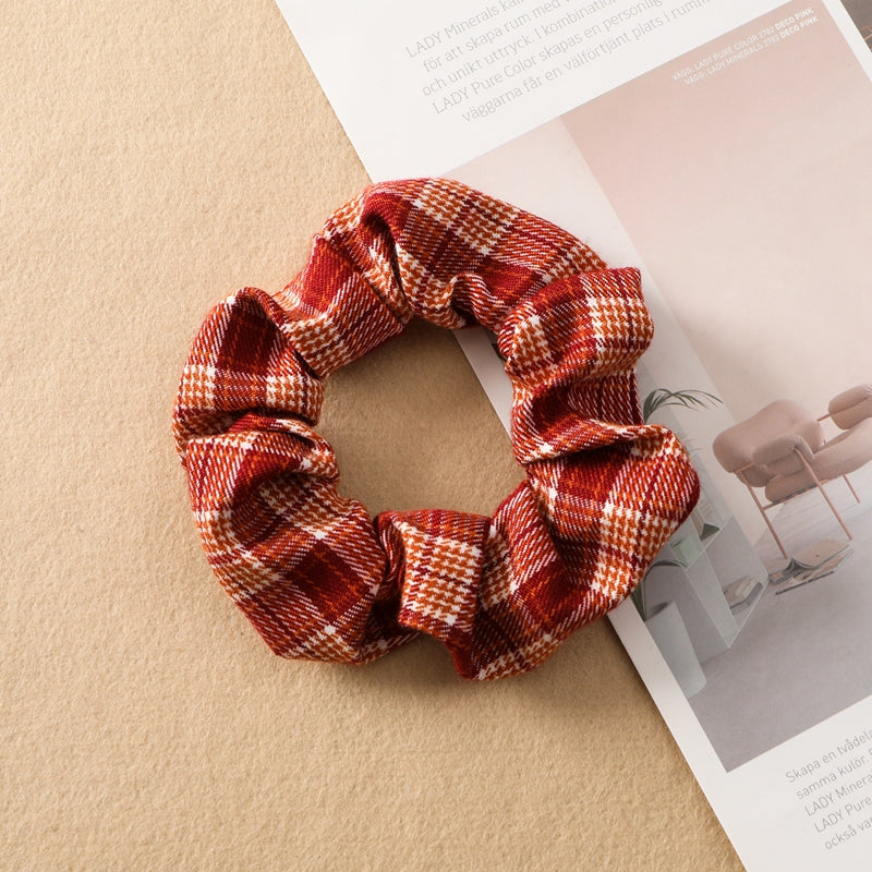 Plaid Print Large Intestine Ring Women's Hair Tie
