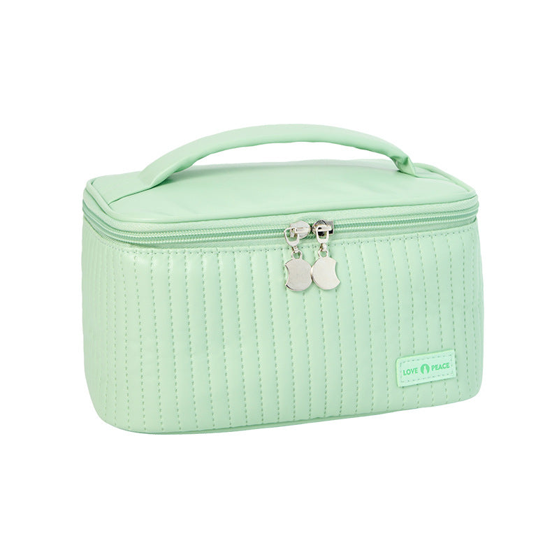 Open Lid PU Solid Color Portable Toiletry Storage Bag Makeup Bag
