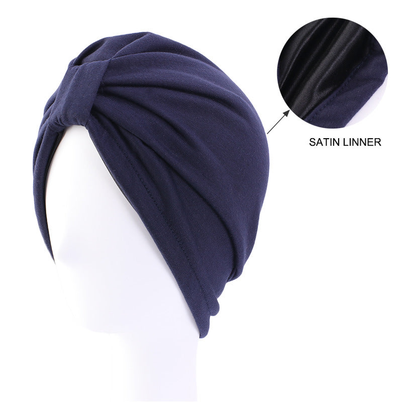 Double-layer Satin Cotton Headscarf Cap Ethnic Turban-style Headwear
