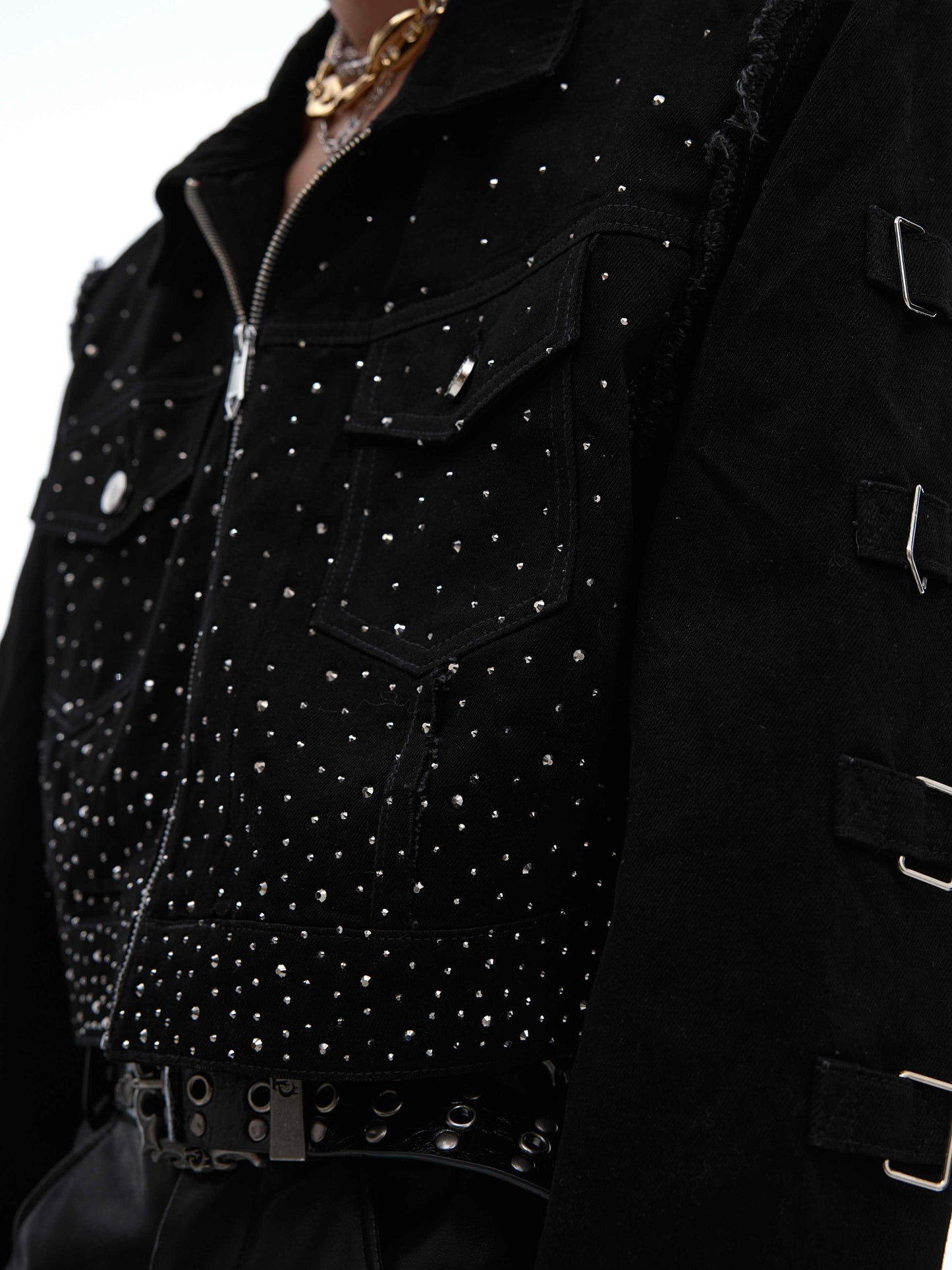 Gradient Design Padded Shoulder Short Jacket