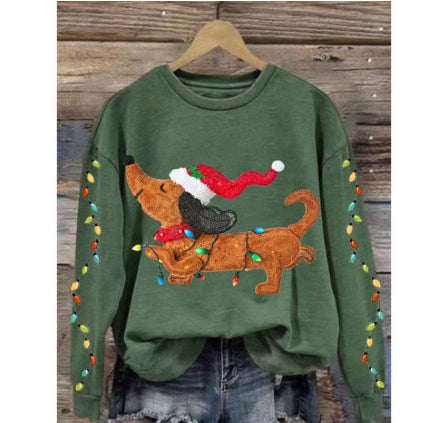 Cross-border Hoodie Christmas Street 3D Digital Print Women's Trendy Casual Round Neck Top