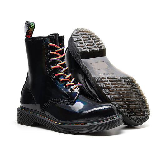 High-top Women's Boots Round Head Mirror Laser Military Boots