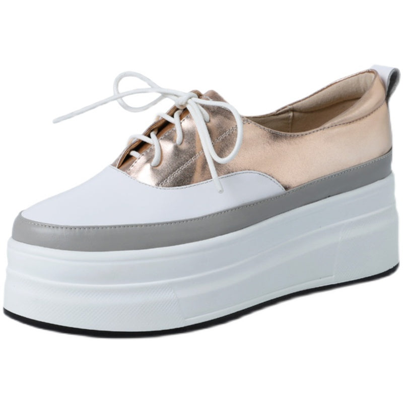 Women's Fashion Leather Color Matching Thick Sole Shoes