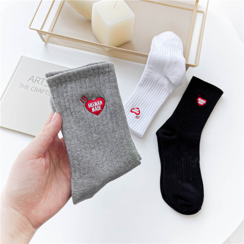 Letter Love Solid Color Couple Medium Stockings Ins Tidy High Stockings For Men