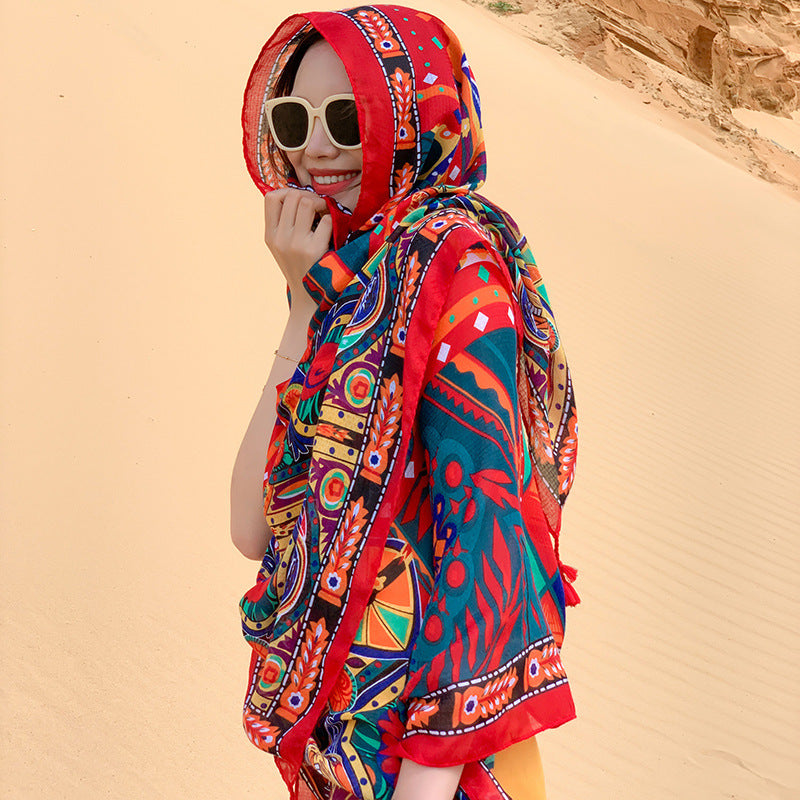 Women's Thin Ethnic Style Scarf Oversized Sunscreen Shawl