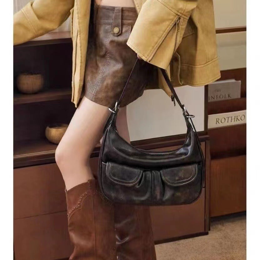 One-shoulder Maillard Distressed Underarm Bag Women
