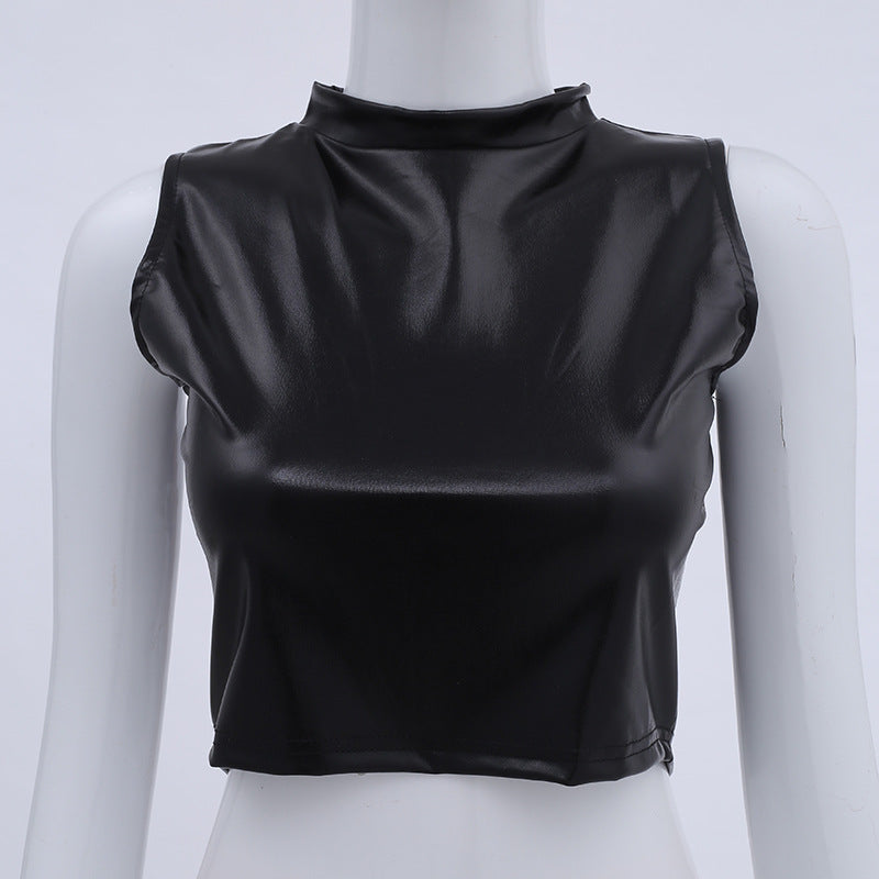 Turtleneck Sleeveless Top Nightclub Stage Performance Wear Women's Clothing