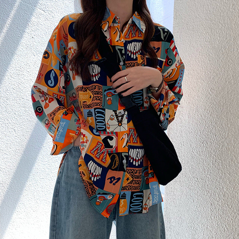 Sun-protective Vintage Floral Shirt Couples Outerwear Versatile Hong Kongstyle Shirt