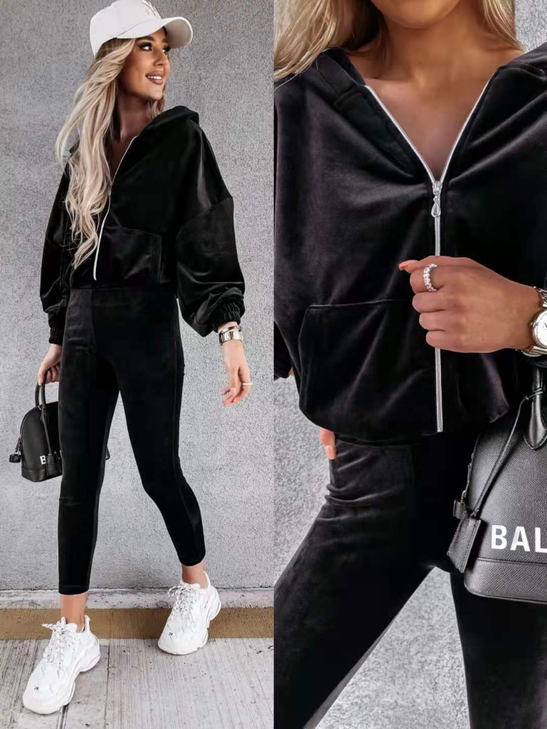 Ladies Suit Hooded Solid Color