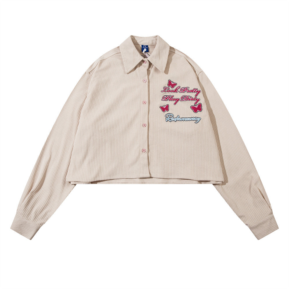 Design Embroidered Letter Butterfly Loose Cool Shirt