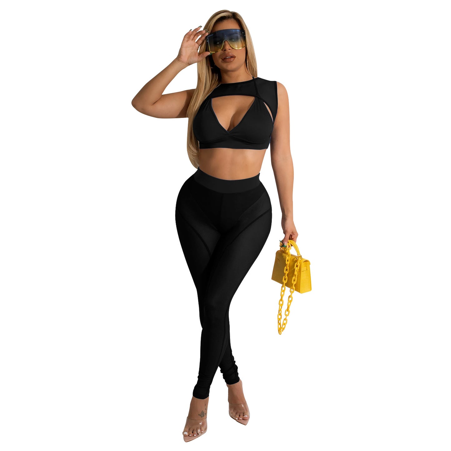Women's Skinny Mesh See-Through Panel Leggings
