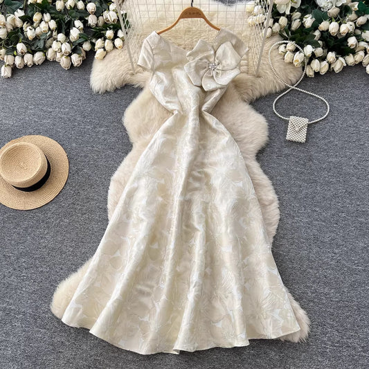Light Luxury High-End 3D Floral V-Neck Jacquard Maxi Dress For Women