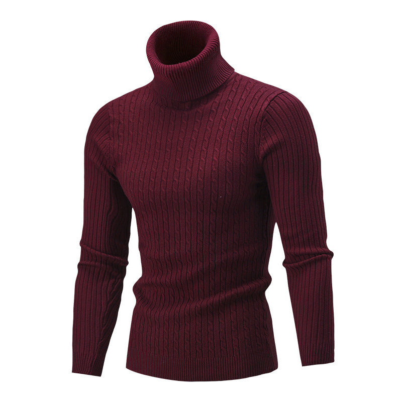 High Neck Fried Dough Twist Long Sleeve Men's Casual Sweater