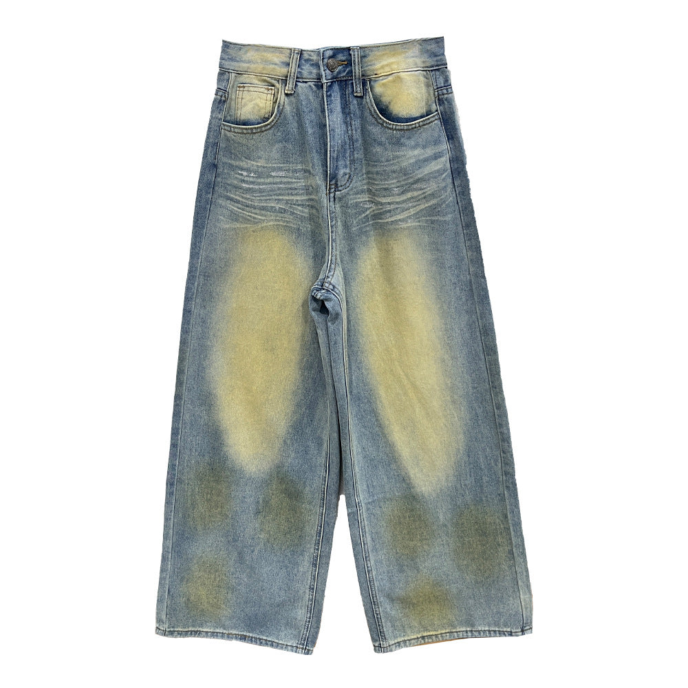 Retro mudfarvede Lyocell Jeans med ridsemønster