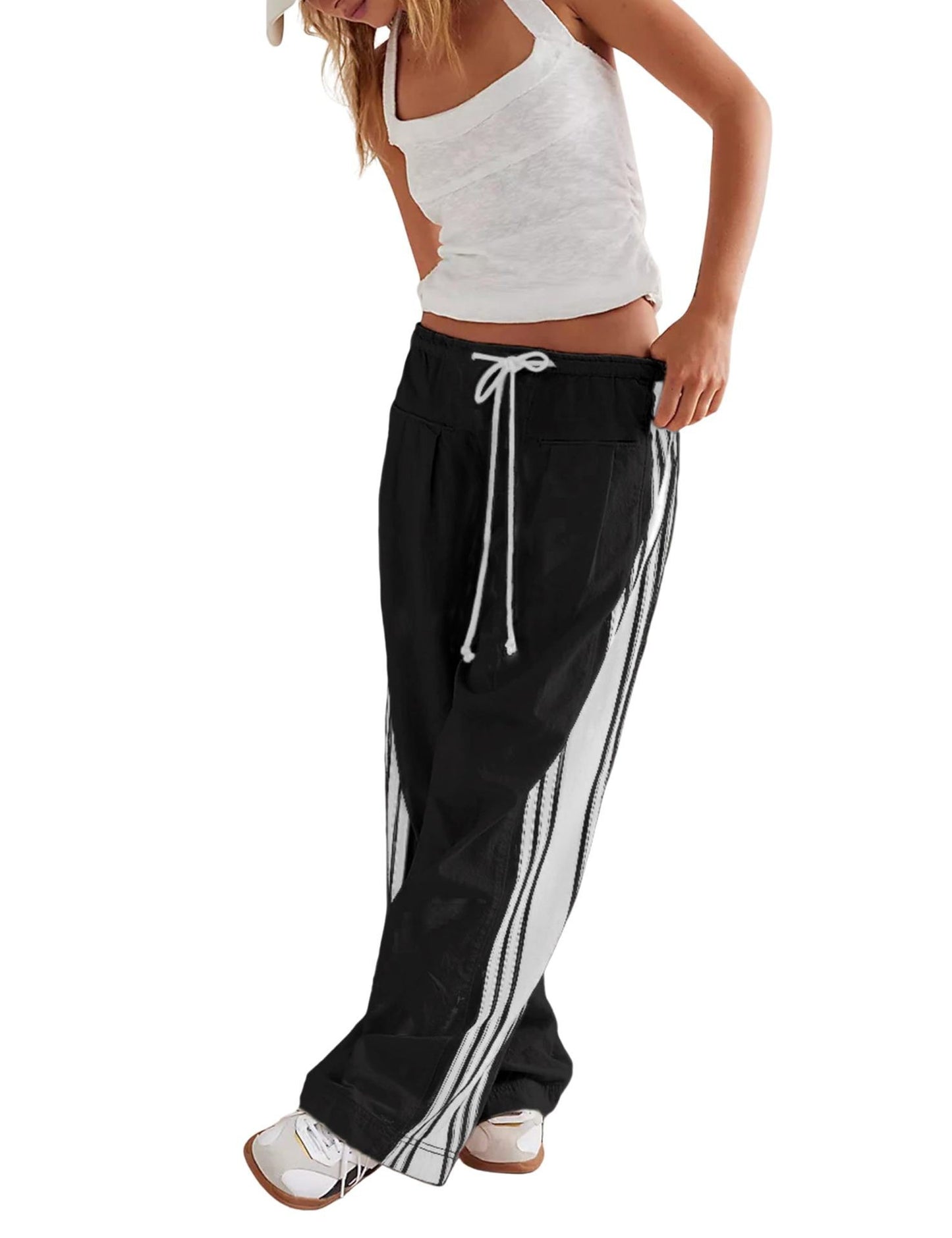 Summer European And American Foreign Trade Women's Clothing New Side Striped Straight-leg Pants Women's Retro Sports Style Loose Temperament Casual Pants