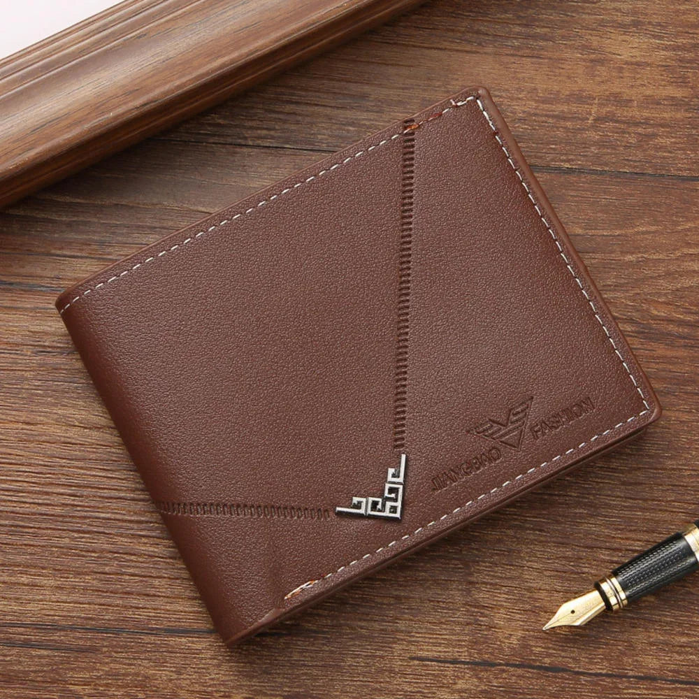 Men'S Wallet Mens Short Wallet Youth Fashion Horizontal Soft Leather Business Wallet Credit ID Card Holder Wallet Billfold Purse