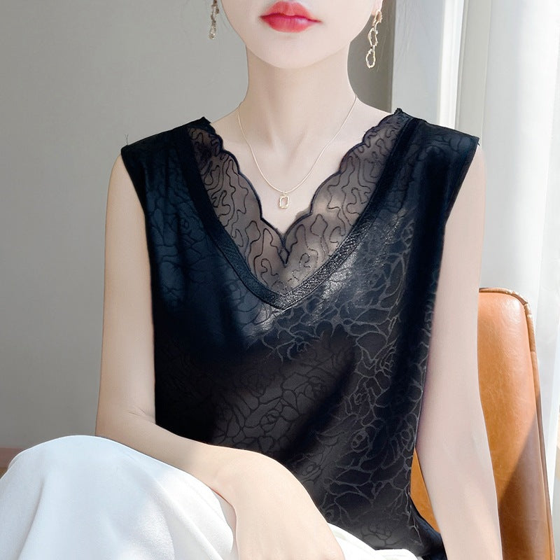 V-neck Cropped Mesh-panelled Sleeveless Tank Top