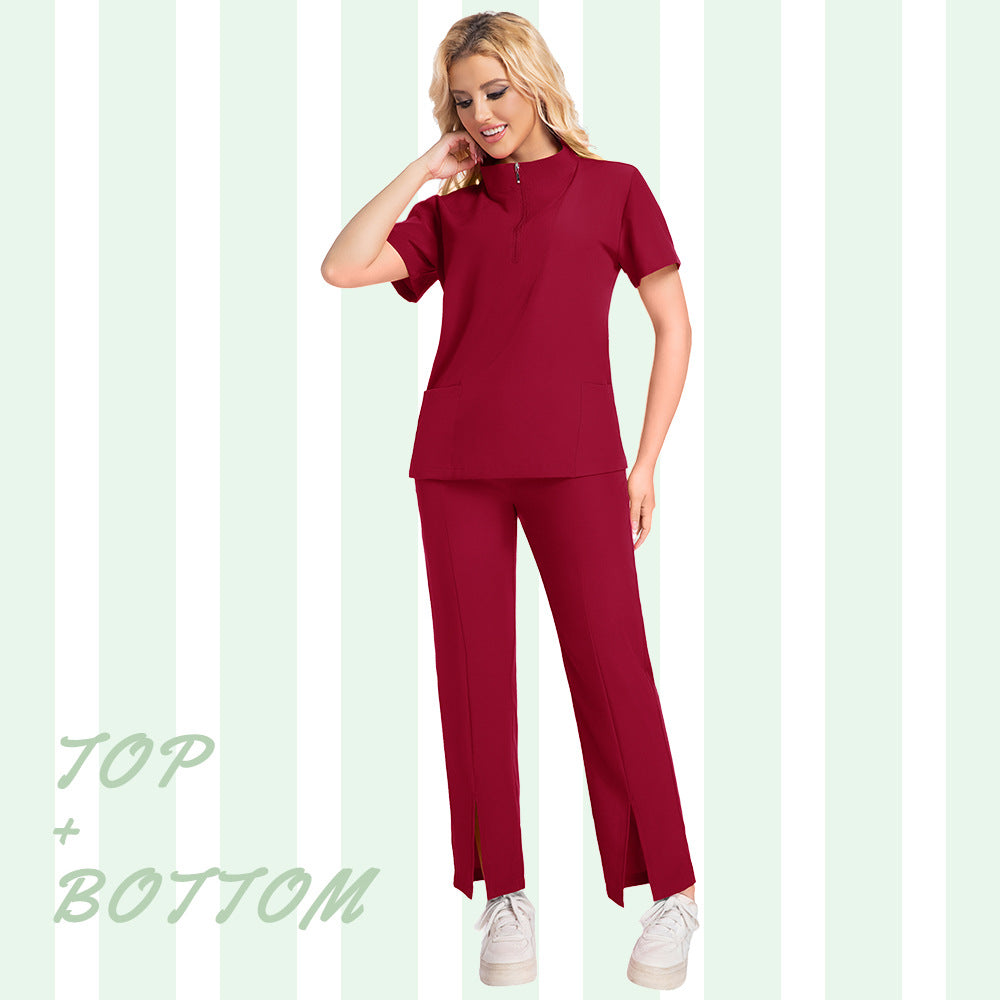 New Summer Casual Stand Up Collar Zipper Short Sleeved Surgical Gown