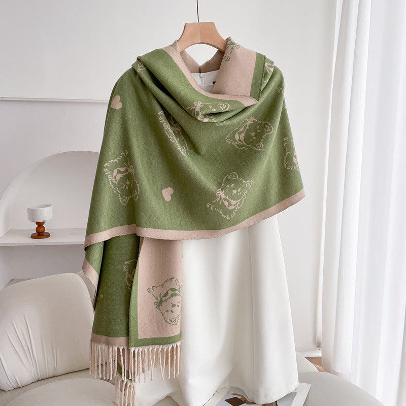 Warm Scarf Fashionable Outerwear Sweet Cute Double-sided Shawl
