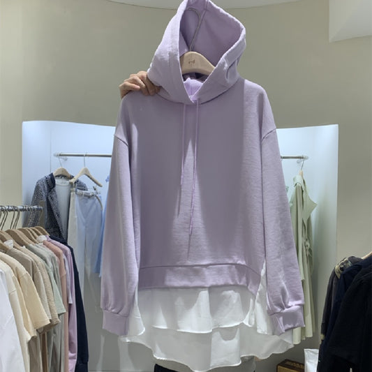 Stitching Fake Two Pieces Hooded Casual