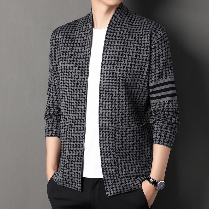 Knitted Cardigan Jacket Semi-scoop Neck Sweater