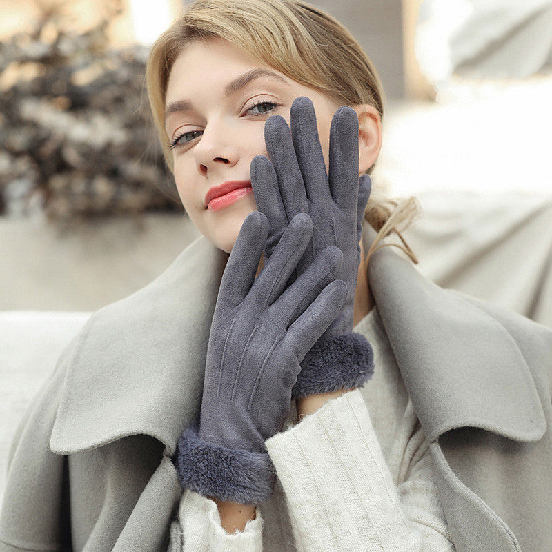Women's Autumn Winter Touch Screen Plus Suede Warm Ski Gloves
