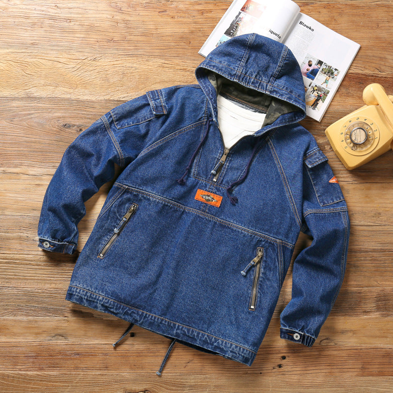 Denim Jacket Hooded Washed Casual Top