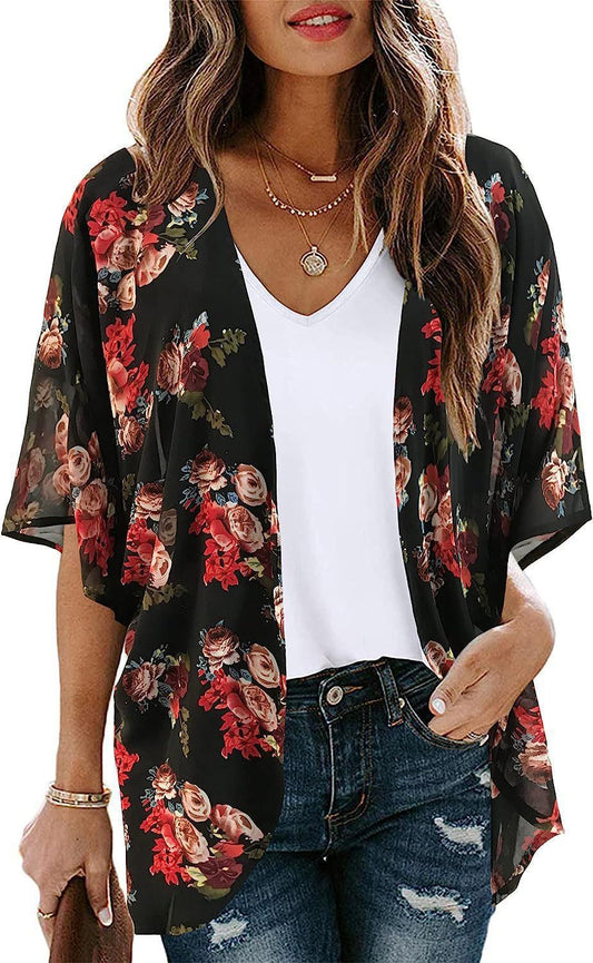 New Beach Bikini Sun Protective Blouse Vacation Chiffon Printed Cardigan