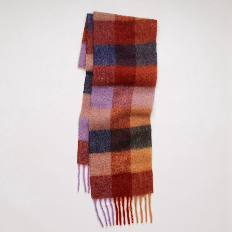 Scarf Female Color Thick Plaid Thick Tassels To Keep Warm