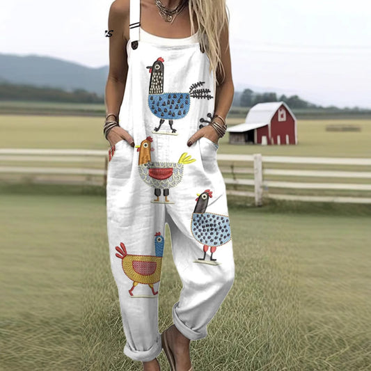 Printed Pocket Women's Suspender Trousers