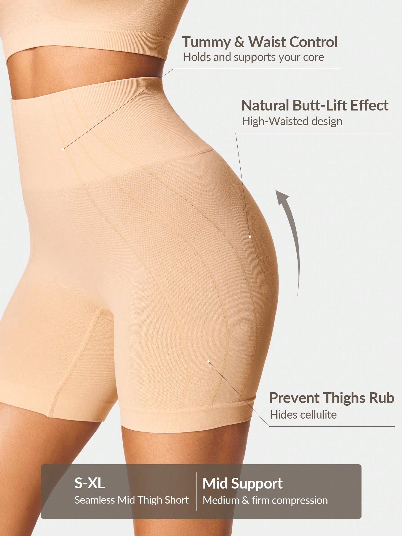 Women's Firm Control High-Waisted Shorts - Butt-Lift & Tummy Thigh Contour